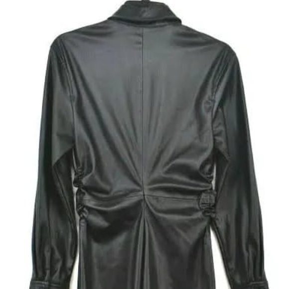 ZARA BLACK SOFT VEGAN LEATHER MIDI COAT DRESS WITH SNAP BUTTONS. (LIKE NEW) - Picture 9 of 9